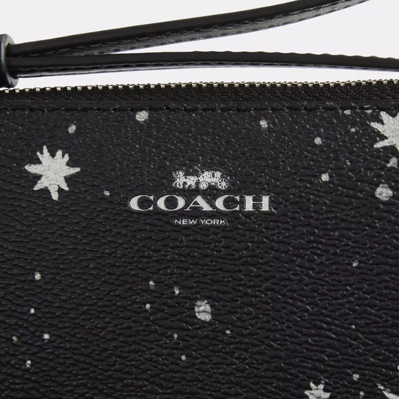 Coach Corner Zip Wristlet in Star Print Silver/Black Coated Canvas & Leather NWT - Picture 4 of 16
